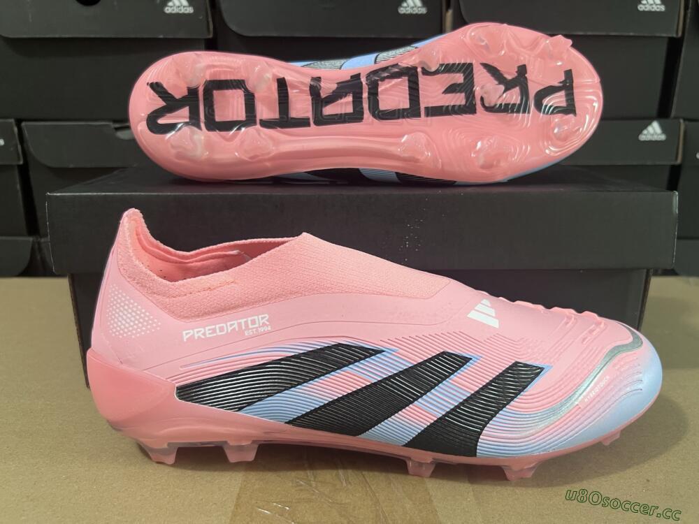 Unisex Adidas Predator Laceless Elite 25 FG Firm Ground Low-Tops Football Boots - Pink/Blue/Black