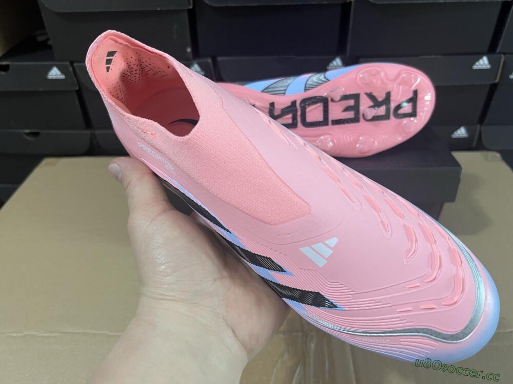 Unisex Adidas Predator Laceless Elite 25 FG Firm Ground Low-Tops Football Boots - Pink/Blue/Black