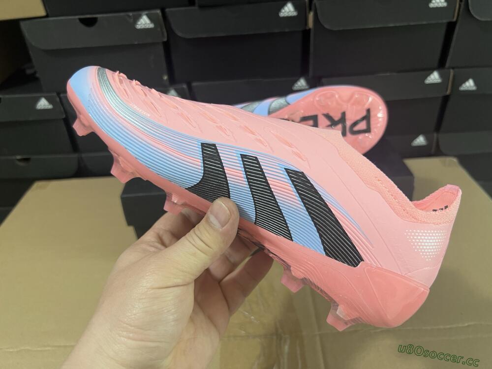 Unisex Adidas Predator Laceless Elite 25 FG Firm Ground Low-Tops Football Boots - Pink/Blue/Black