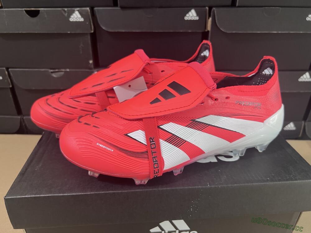 Unisex Adidas Predator Elite Foldover Tongue 2025 Pure Victory FG Firm Ground Low-Tops Football Boots - Lucid Red/White/Black