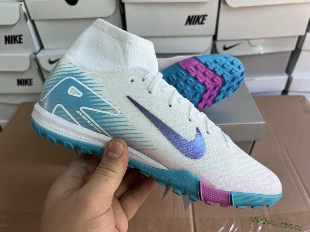 Unisex Nike Air Zoom Mercurial Superfly 10 Elite TF Artificial Turf High-Tops Football Shoes - White/Purple/Blue