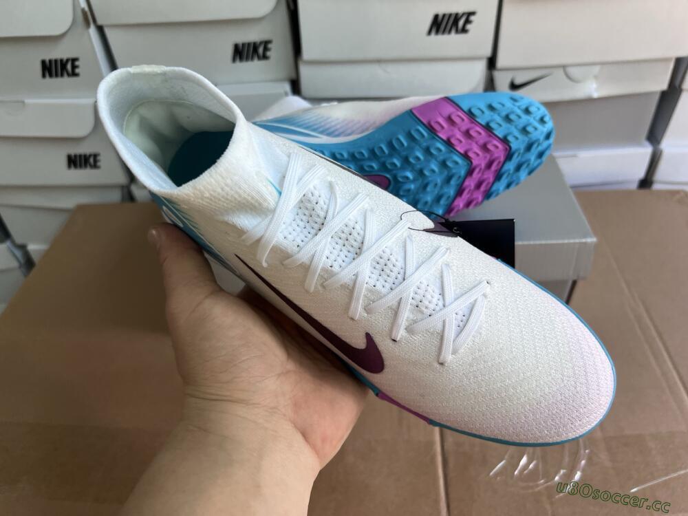 Unisex Nike Air Zoom Mercurial Superfly 10 Elite TF Artificial Turf High-Tops Football Shoes - White/Purple/Blue
