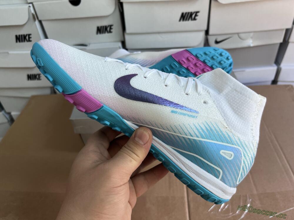 Unisex Nike Air Zoom Mercurial Superfly 10 Elite TF Artificial Turf High-Tops Football Shoes - White/Purple/Blue