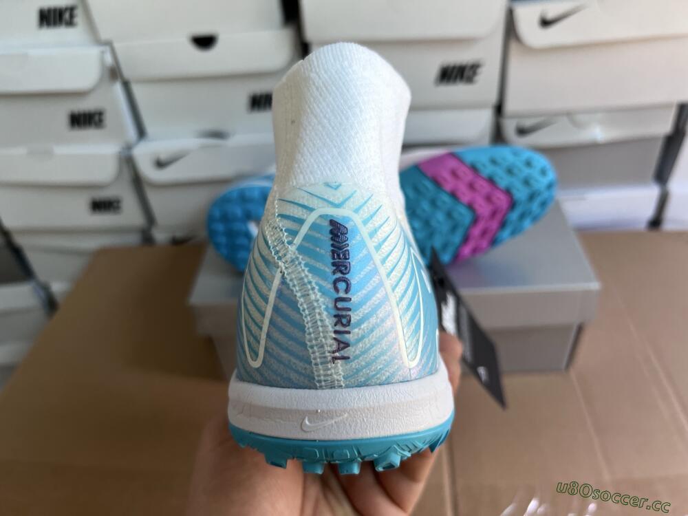 Unisex Nike Air Zoom Mercurial Superfly 10 Elite TF Artificial Turf High-Tops Football Shoes - White/Purple/Blue
