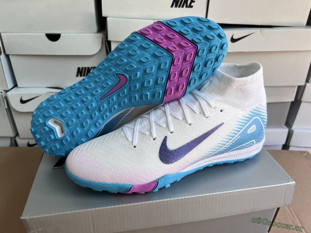 Unisex Nike Air Zoom Mercurial Superfly 10 Elite TF Artificial Turf High-Tops Football Shoes - White/Purple/Blue