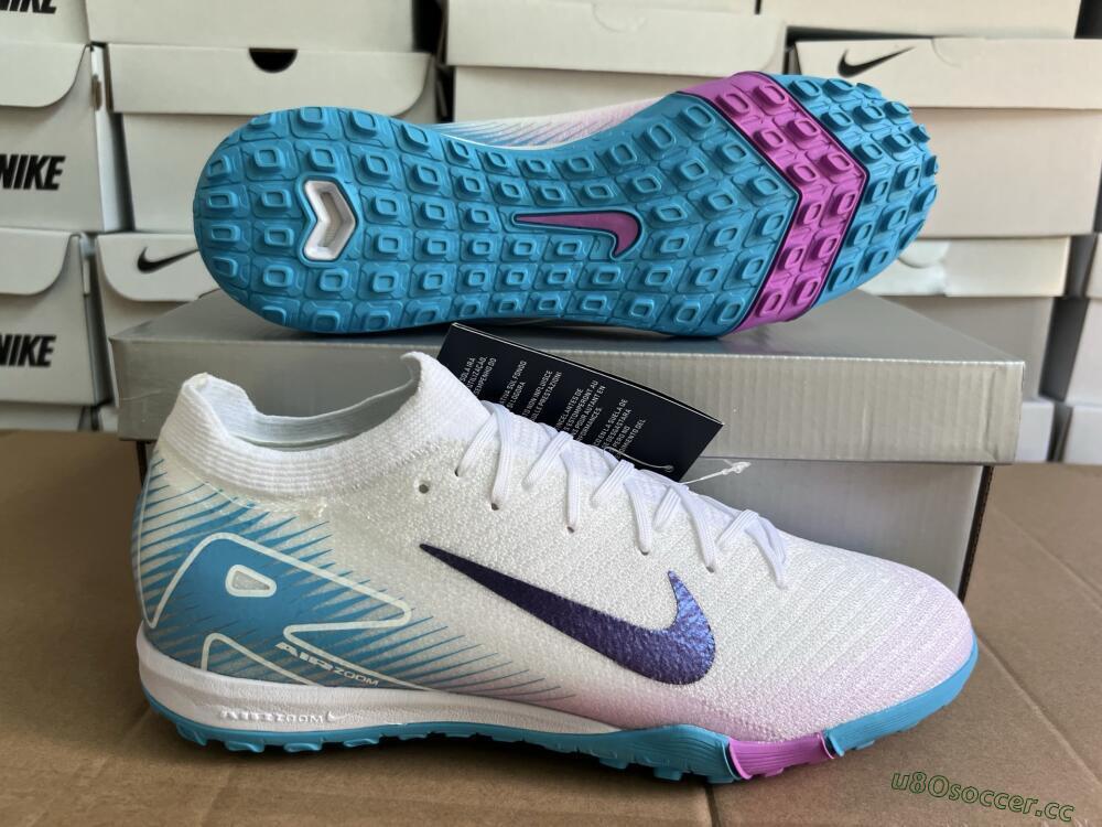 Unisex Nike Air Zoom Mercurial Vapor 16 Elite TF Artificial Turf Low-Tops Football Shoes - White/Purple/Jade