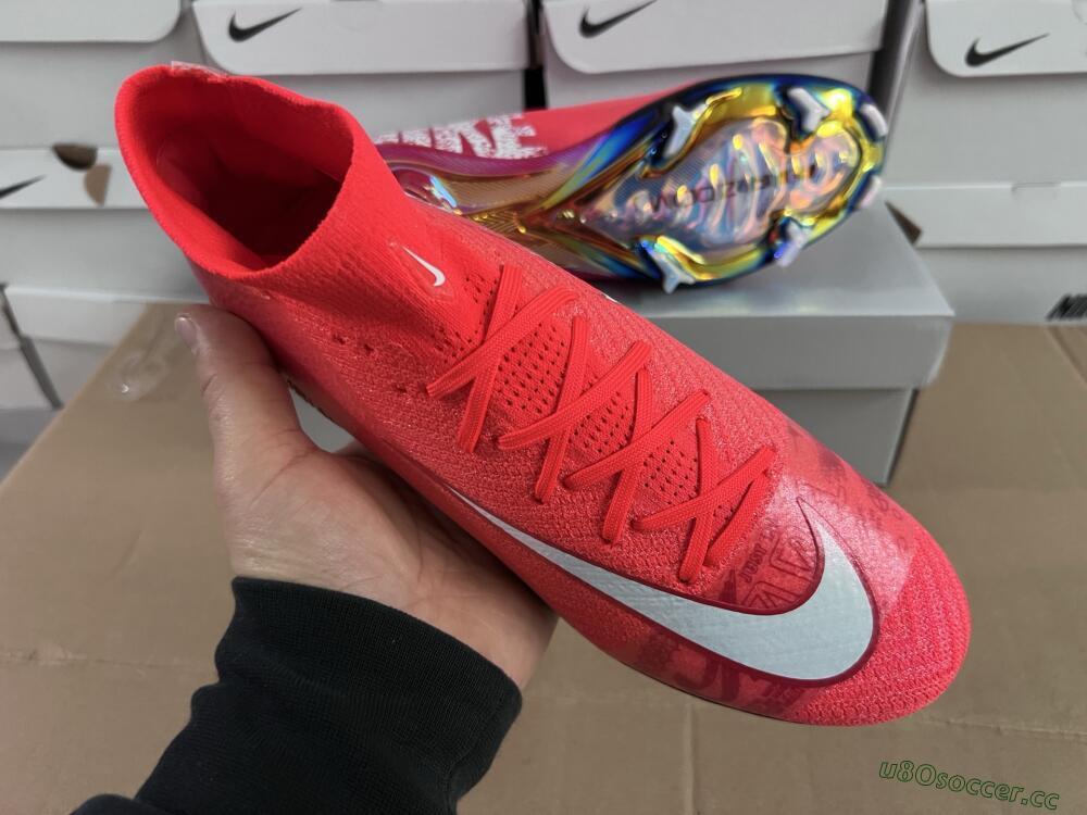 Unisex Nike Air Zoom Mercurial Superfly 10 Elite FG Firm Ground High-Tops Football Boots - Red/White