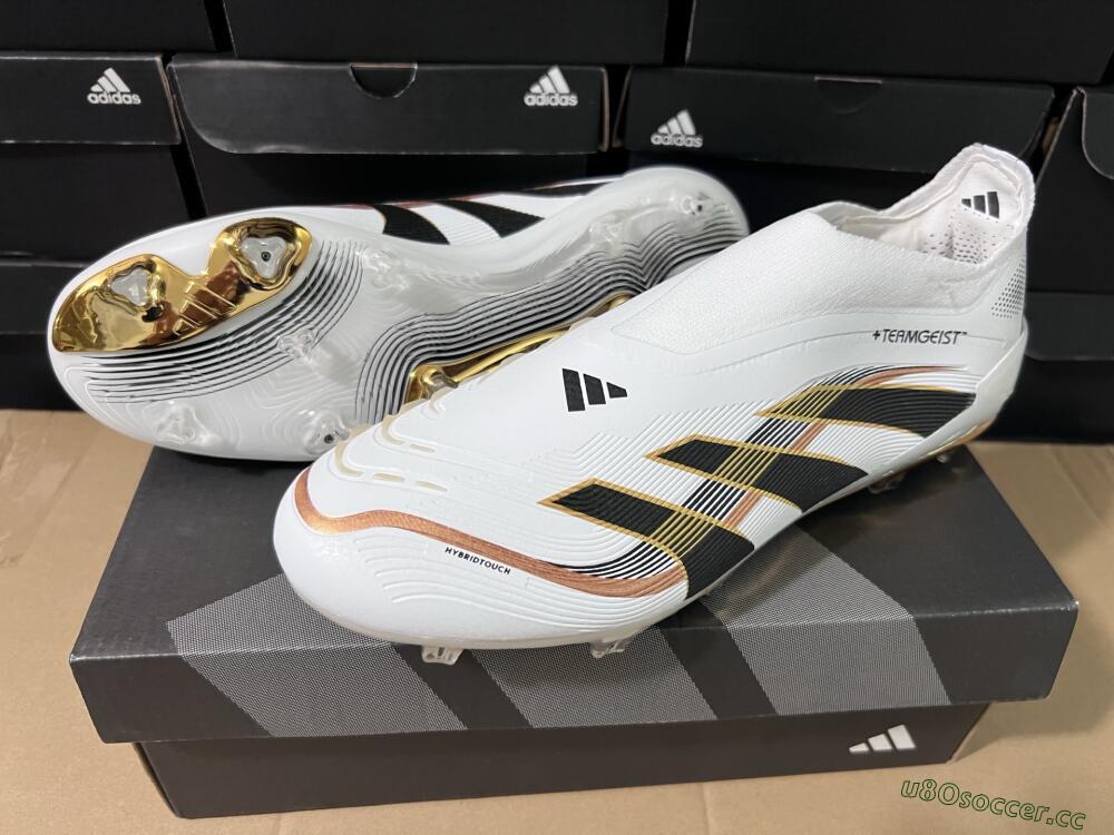 Men's Adidas Predator Laceless Elite 25 FG Firm Ground Low-Tops Football Boots - White/Black/Gold