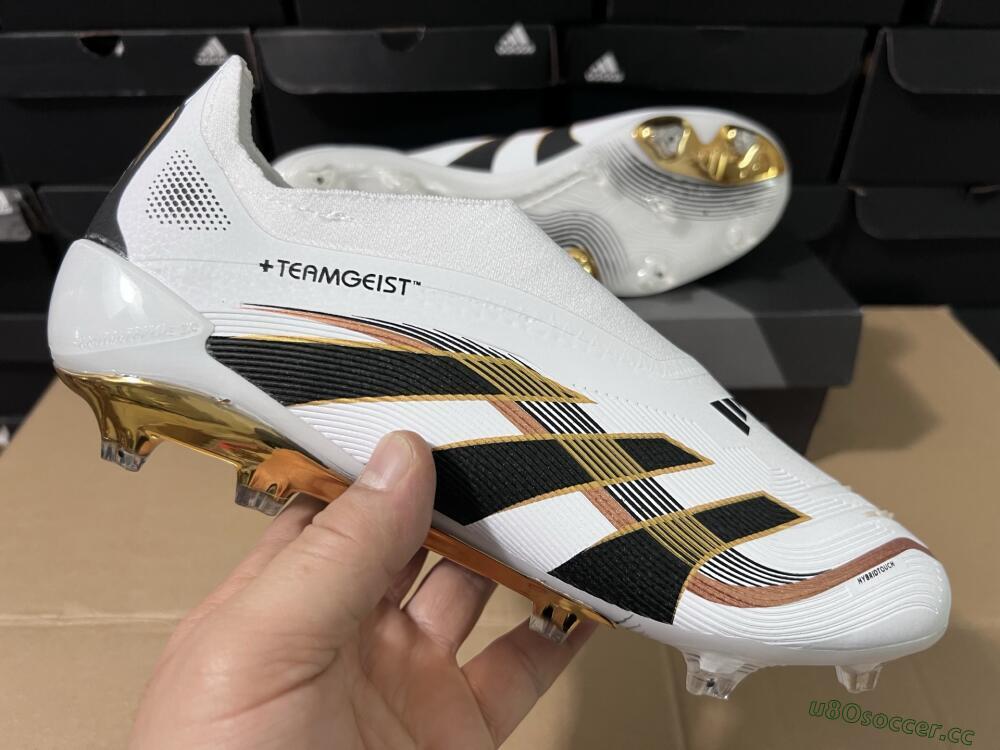 Men's Adidas Predator Laceless Elite 25 FG Firm Ground Low-Tops Football Boots - White/Black/Gold