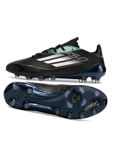Men's Adidas F50 Elite AG Artificial Grass Low-Tops Football Boots - Black/Silver/Gold