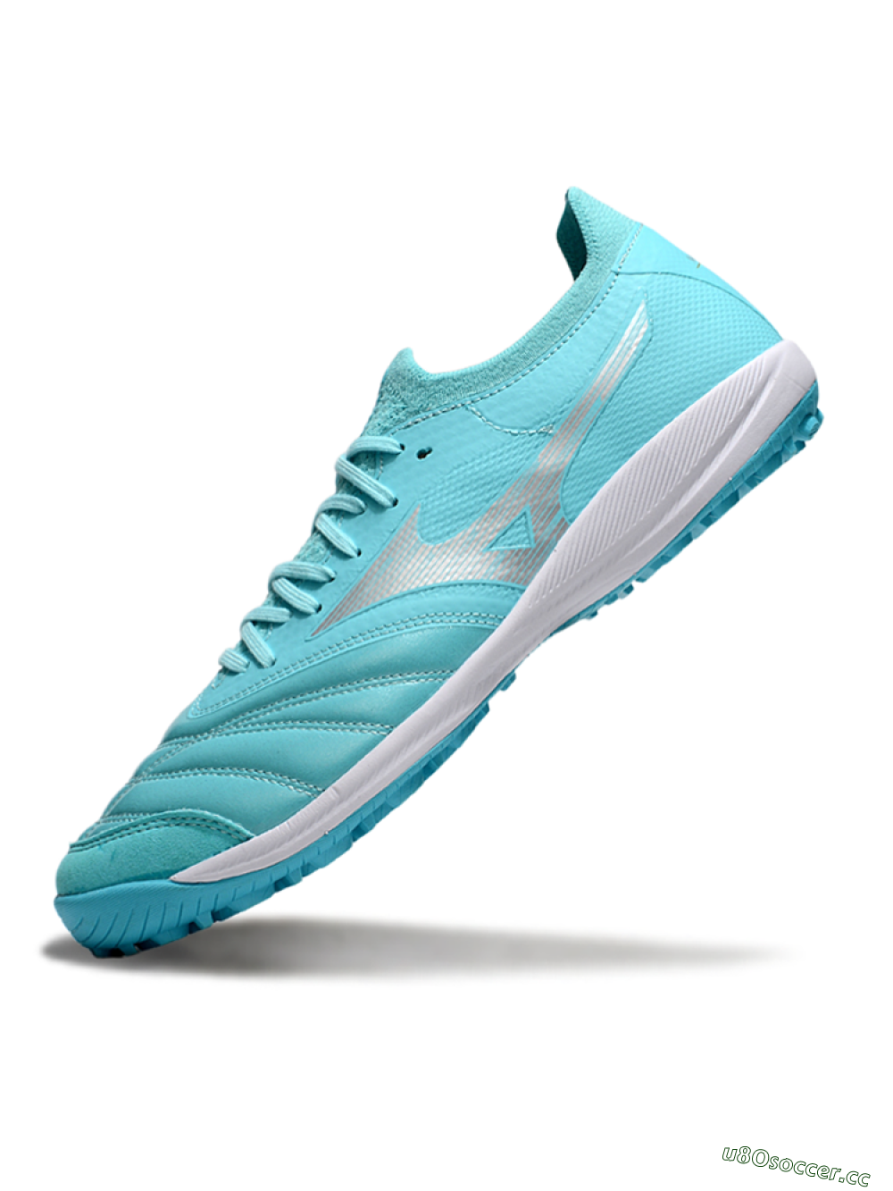 Men's Mizuno Morelia Neo Sala TF Artificial Turf Low-Tops Football Shoes - Jade/Silver/White 5