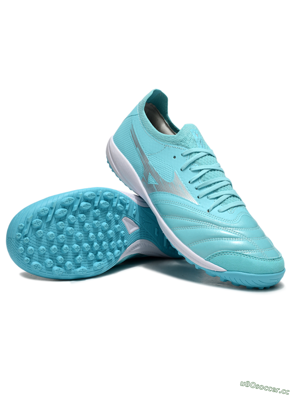 Men's Mizuno Morelia Neo Sala TF Artificial Turf Low-Tops Football Shoes - Jade/Silver/White 3