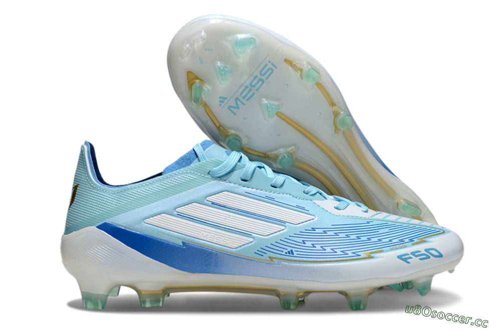 Men's Messi x Adidas F50 Elite FG Firm Ground Low-Tops Football Boots - Blue/Jade/White 2