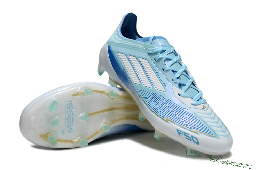 Men's Messi x Adidas F50 Elite FG Firm Ground Low-Tops Football Boots - Blue/Jade/White 3