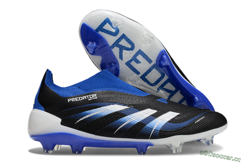 Unisex Adidas Predator Elite 25 Laceless FG Firm Ground Low-Tops Football Boots - Black/Blue/White 2