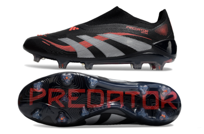 Unisex Adidas Predator Elite 25 Laceless FG Firm Ground Low-Tops Football Boots - Black/Red/Grey