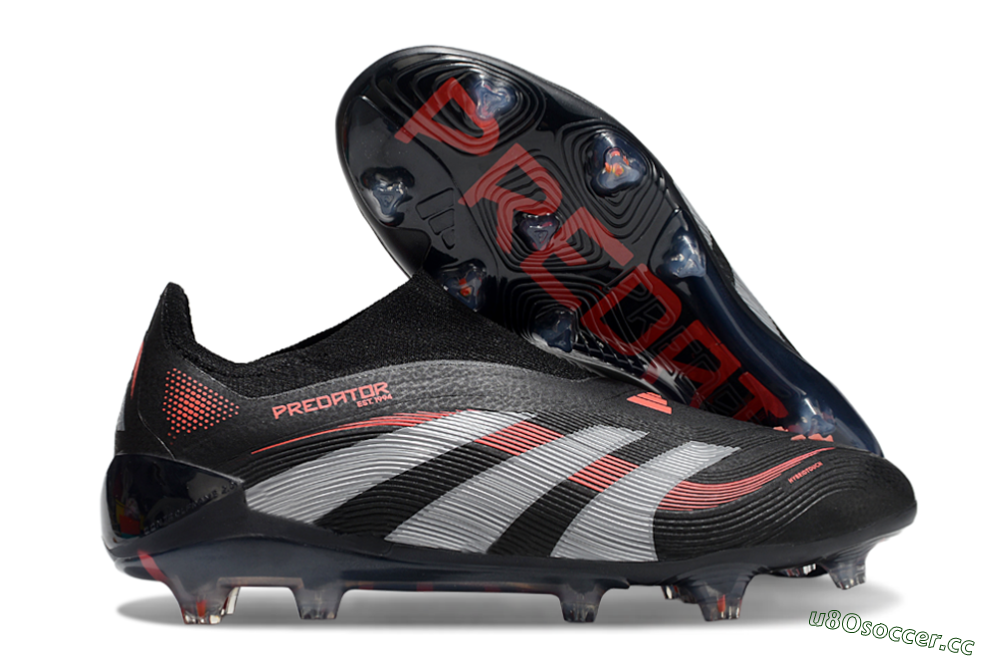 Unisex Adidas Predator Elite 25 Laceless FG Firm Ground Low-Tops Football Boots - Black/Red/Grey 2