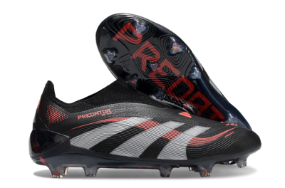 Unisex Adidas Predator Elite 25 Laceless FG Firm Ground Low-Tops Football Boots - Black/Red/Grey
