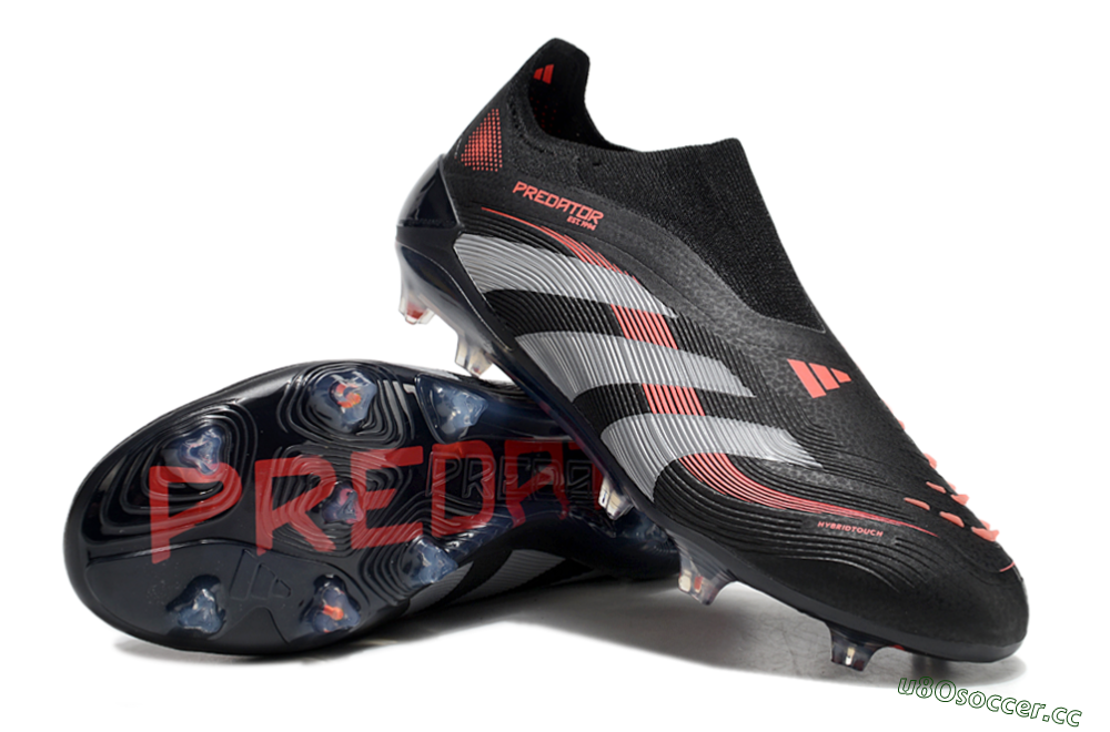 Unisex Adidas Predator Elite 25 Laceless FG Firm Ground Low-Tops Football Boots - Black/Red/Grey 3