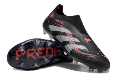Unisex Adidas Predator Elite 25 Laceless FG Firm Ground Low-Tops Football Boots - Black/Red/Grey