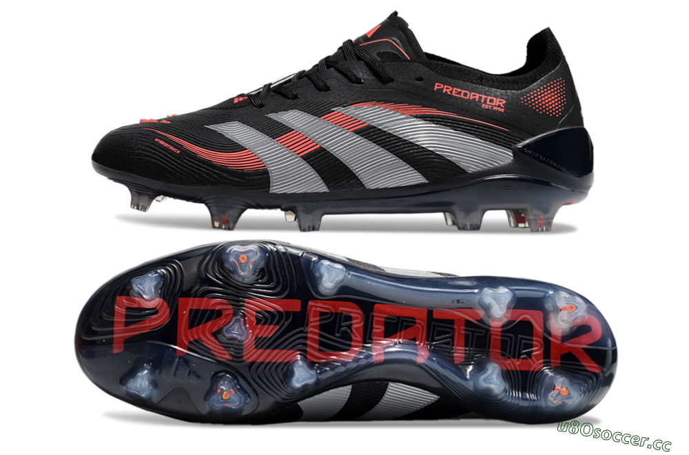 Unisex Adidas Predator Elite 25 FG Firm Ground Low-Tops Football Boots - Black/Red/Grey 1