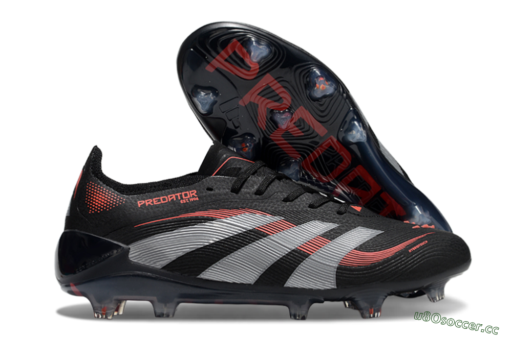 Unisex Adidas Predator Elite 25 FG Firm Ground Low-Tops Football Boots - Black/Red/Grey 2
