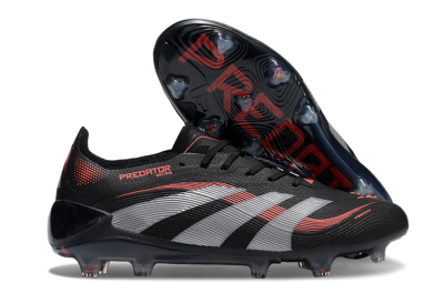 Unisex Adidas Predator Elite 25 FG Firm Ground Low-Tops Football Boots - Black/Red/Grey