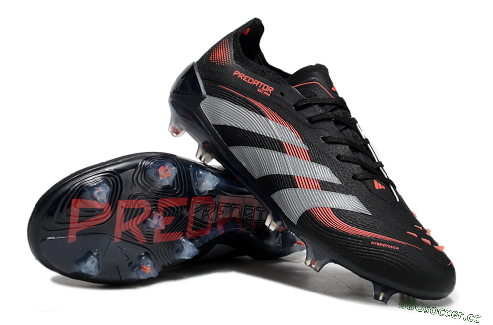 Unisex Adidas Predator Elite 25 FG Firm Ground Low-Tops Football Boots - Black/Red/Grey 3