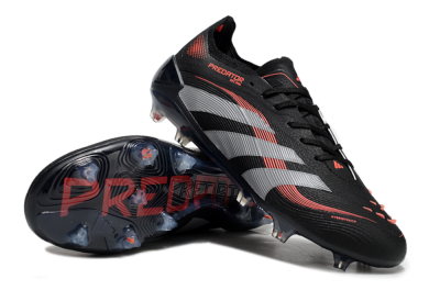 Unisex Adidas Predator Elite 25 FG Firm Ground Low-Tops Football Boots - Black/Red/Grey