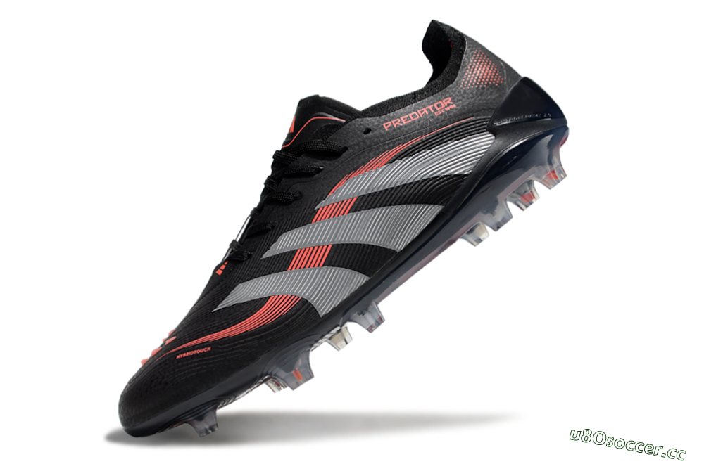 Unisex Adidas Predator Elite 25 FG Firm Ground Low-Tops Football Boots - Black/Red/Grey 5