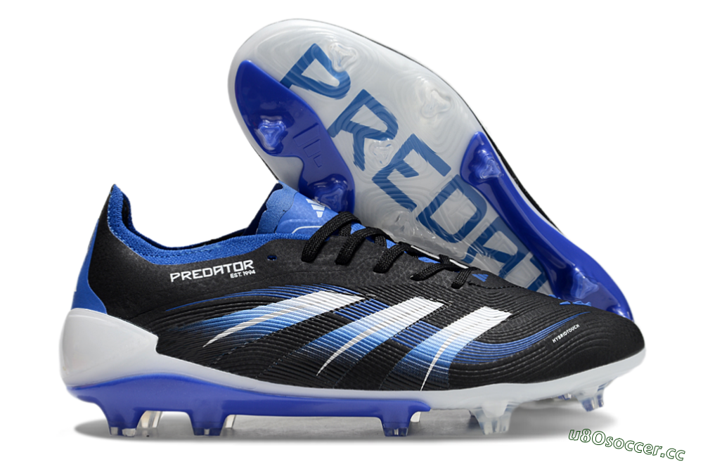 Unisex Adidas Predator Elite 25 FG Firm Ground Low-Tops Football Boots - Black/Blue/White 2