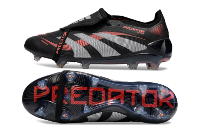 Unisex Adidas Predator Elite 25 Foldover Tongue FG Firm Ground Low-Tops Football Boots - Black/Red/Grey