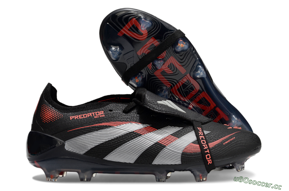 Unisex Adidas Predator Elite 25 Foldover Tongue FG Firm Ground Low-Tops Football Boots - Black/Red/Grey 2