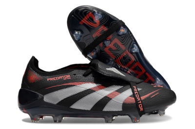 Unisex Adidas Predator Elite 25 Foldover Tongue FG Firm Ground Low-Tops Football Boots - Black/Red/Grey