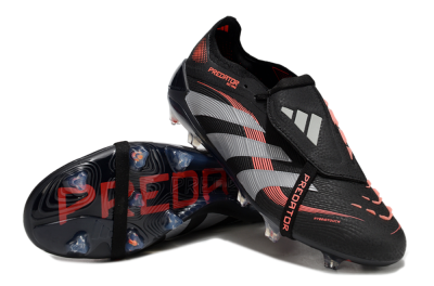 Unisex Adidas Predator Elite 25 Foldover Tongue FG Firm Ground Low-Tops Football Boots - Black/Red/Grey