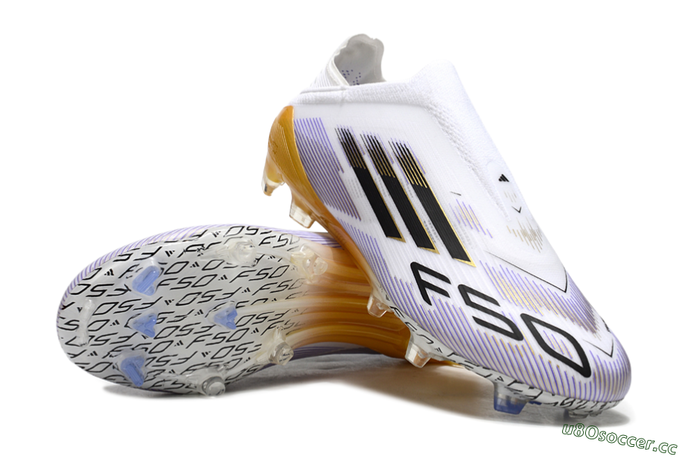 Unisex Adidas F50 Elite Laceless FG Firm Ground Low-Tops Football Boots - White/Black/Gold 3