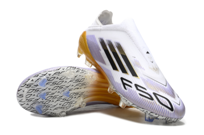 Unisex Adidas F50 Elite Laceless FG Firm Ground Low-Tops Football Boots - White/Black/Gold