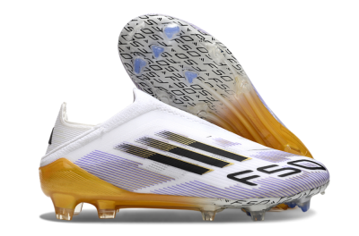 Unisex Adidas F50 Elite Laceless FG Firm Ground Low-Tops Football Boots - White/Black/Gold
