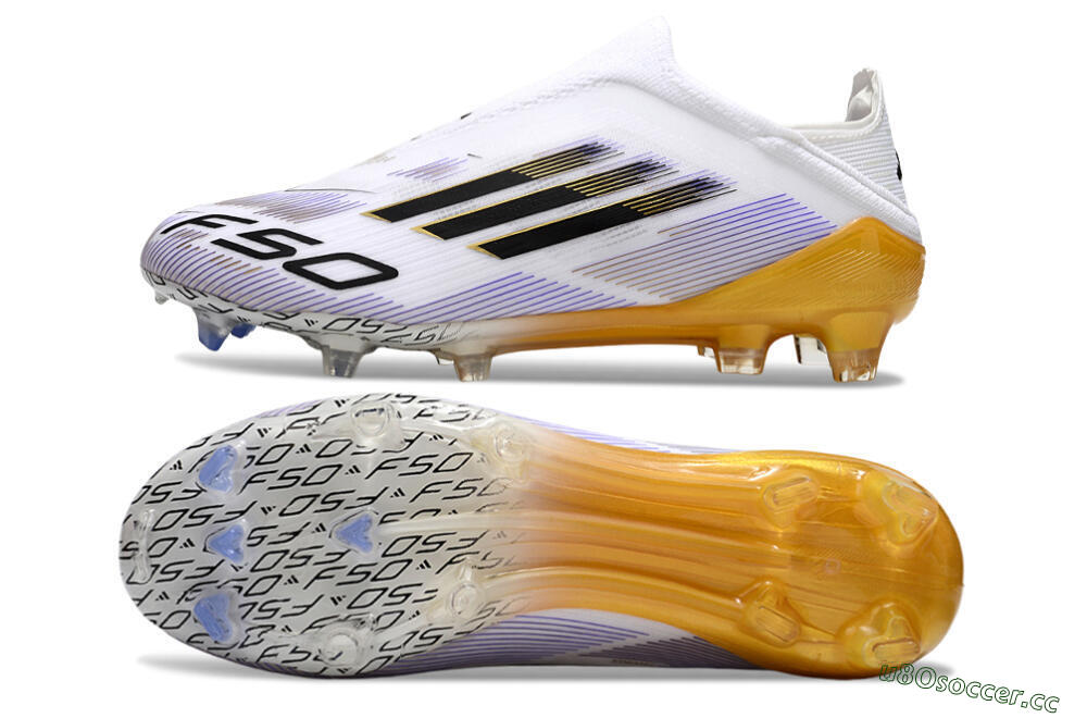 Unisex Adidas F50 Elite Laceless FG Firm Ground Low-Tops Football Boots - White/Black/Gold 1