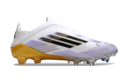 Unisex Adidas F50 Elite Laceless FG Firm Ground Low-Tops Football Boots - White/Black/Gold