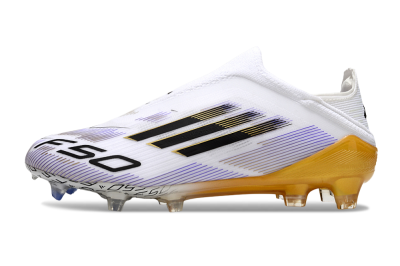 Unisex Adidas F50 Elite Laceless FG Firm Ground Low-Tops Football Boots - White/Black/Gold