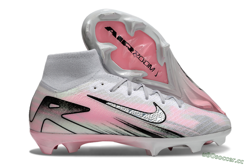 Unisex Nike Air Zoom Mercurial Superfly 10 Elite FG Firm Ground High-Tops Football Boots - Silver/Pink/Black 2
