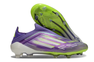 Men's Adidas F50 Elite Laceless FG Firm Ground Low-Tops Football Boots - Purple/Yellow/White