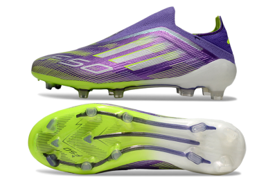 Men's Adidas F50 Elite Laceless FG Firm Ground Low-Tops Football Boots - Purple/Yellow/White