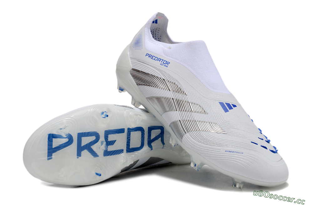 Men's Adidas Predator Elite 25 Laceless FG Firm Ground Low-Tops Football Boots - White/Blue/Black 3