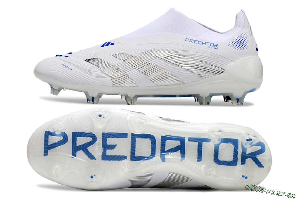 Men's Adidas Predator Elite 25 Laceless FG Firm Ground Low-Tops Football Boots - White/Blue/Black 1