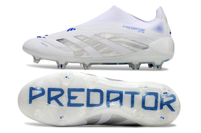 Men's Adidas Predator Elite 25 Laceless FG Firm Ground Low-Tops Football Boots - White/Blue/Black