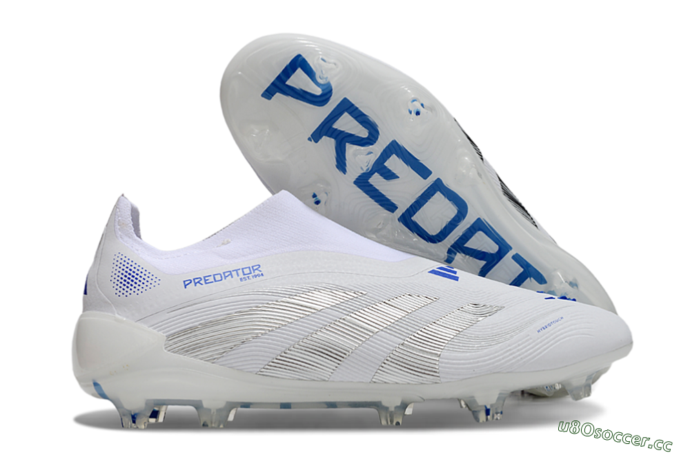 Men's Adidas Predator Elite 25 Laceless FG Firm Ground Low-Tops Football Boots - White/Blue/Black 2