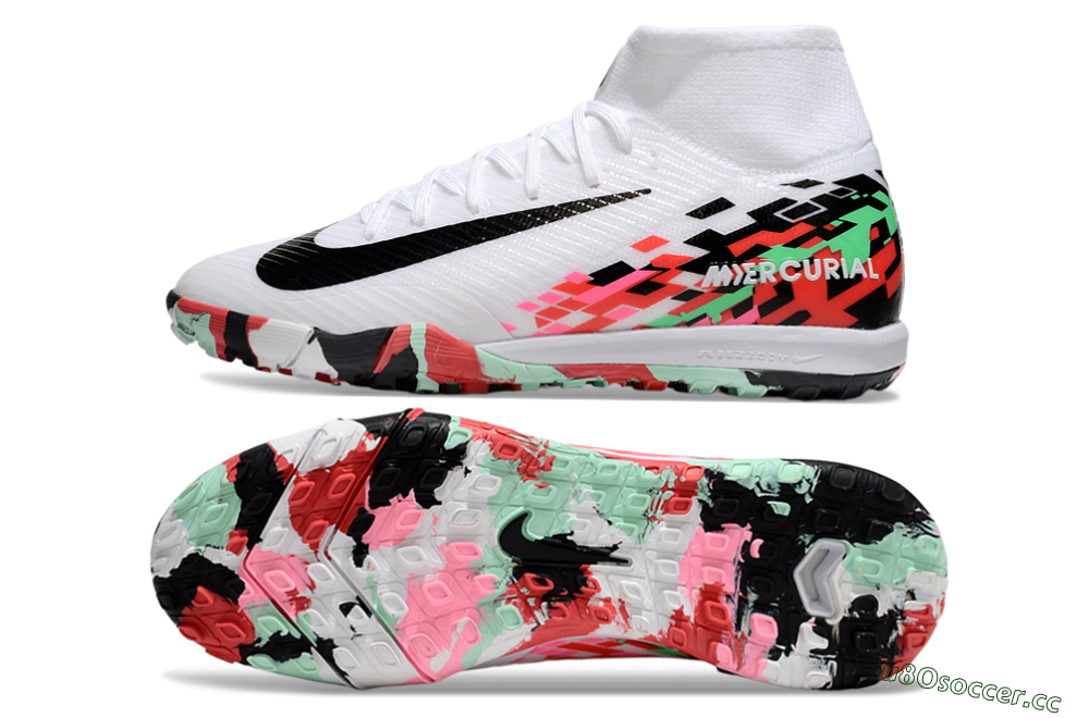 Unisex Nike Air Zoom Mercurial Superfly 10 Elite TF Artificial Turf High-Tops Football Shoes - White/Black/Red 1