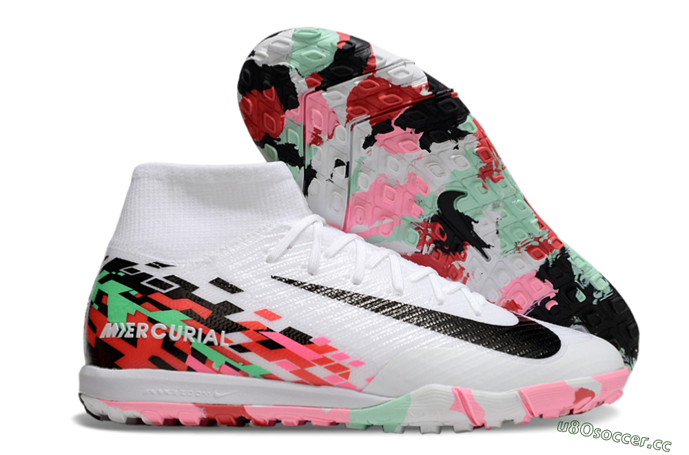 Unisex Nike Air Zoom Mercurial Superfly 10 Elite TF Artificial Turf High-Tops Football Shoes - White/Black/Red 2